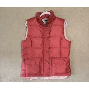Roots Quilted Down Vest Womens Sz L Red Pink Full Zip Snap Mock Neck Pockets